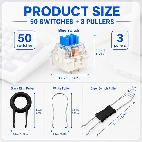 50 Pcs Keyboard Switches,3-Pin Clicky Tactile Mechanical Keyboard Switches, | Dustproof Keyboard,DIY Replacement Kit,for Mechanical Gaming Keyboards in Kuwait