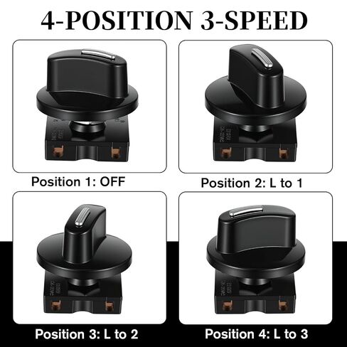 13A-125V/10A-250V Rotary Switch, Replacement Selector Knob, 4-Position 3-Speed Universal Speed Selector Rotary Switch with Knob (2PCS) in Kuwait