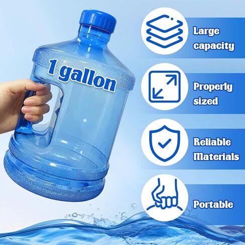 1 Gallon Water Bottle,Round Plastic Water Jug with Handle and Screw Cap,Large Reusable Leak Proof Bottle for Sports,Camping,Outdoor,Gym in Kuwait