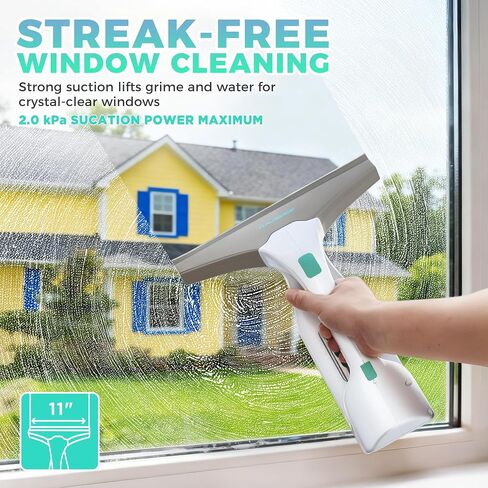 HAUSHOF Electric Window Vacuum Squeegee 11", Vacuum Squeegee Cordless Cleaner Tool Set, Window Vac with 300ml Spray Bottle & 100ml Water Tank for Mirror, Countertop, Showers in Kuwait