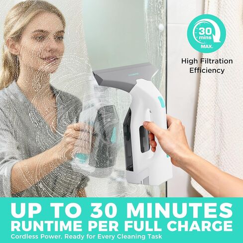 HAUSHOF Electric Window Vacuum Squeegee 11", Vacuum Squeegee Cordless Cleaner Tool Set, Window Vac with 300ml Spray Bottle & 100ml Water Tank for Mirror, Countertop, Showers in Kuwait