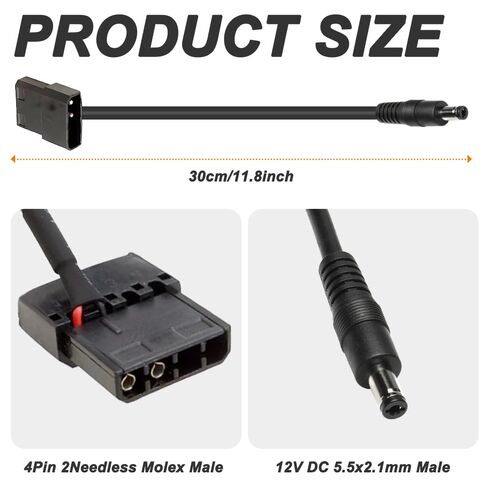 4Pin Molex to 12V DC 5.5x2.1mm Plug Adapter Cable, 18AWG 4Pin (Actual 2-Pin) Molex (Male&Female) to DC Female ATX Power Supply Cable for Power Devices (5 Pcs) in Kuwait