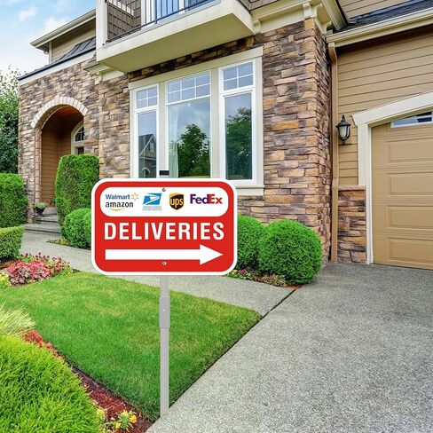 Package Deliveries Sign with Right Direction Arrow, 12x8 Inch Aluminum Metal Sign with 28" Stake, Rust-Free, Outdoor Use, Delivery Instruction for Amazon FedEx USPS UPS Packages in Kuwait