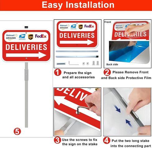 Package Deliveries Sign with Right Direction Arrow, 12x8 Inch Aluminum Metal Sign with 28" Stake, Rust-Free, Outdoor Use, Delivery Instruction for Amazon FedEx USPS UPS Packages in Kuwait