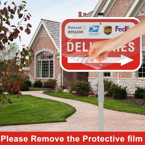 Package Deliveries Sign with Right Direction Arrow, 12x8 Inch Aluminum Metal Sign with 28" Stake, Rust-Free, Outdoor Use, Delivery Instruction for Amazon FedEx USPS UPS Packages in Kuwait