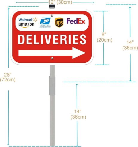 Package Deliveries Sign with Right Direction Arrow, 12x8 Inch Aluminum Metal Sign with 28" Stake, Rust-Free, Outdoor Use, Delivery Instruction for Amazon FedEx USPS UPS Packages in Kuwait