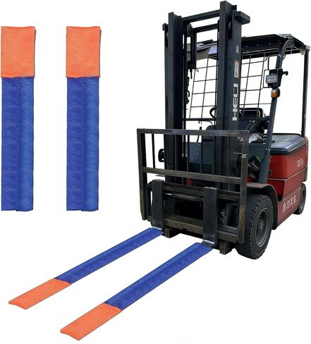 Forklift Accessories, Fork Covers, for forklifts 36"-42" long and 3"-7" wide, Made of Thickened Nylon to Prevent Scratching Goods, Suitable for Light-Duty Handling, Blue with Orange Fork Tips, 1 Pair. in Kuwait