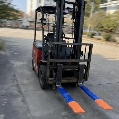 Forklift Accessories, Fork Covers, for forklifts 36"-42" long and 3"-7" wide, Made of Thickened Nylon to Prevent Scratching Goods, Suitable for Light-Duty Handling, Blue with Orange Fork Tips, 1 Pair. in Kuwait