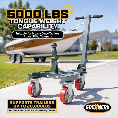 Heavy-Duty Trailer Dolly – 20,000 lbs Load, 5000 lbs Tongue Weight, 360° Swivel Wheels with Brake, 2" Hitch Balls, Manual Trailer Mover for RV, Boat, Camper, Easy to Assemble in Kuwait
