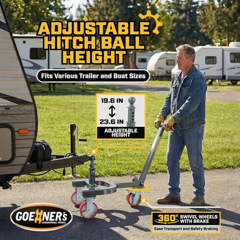 Heavy-Duty Trailer Dolly – 20,000 lbs Load, 5000 lbs Tongue Weight, 360° Swivel Wheels with Brake, 2" Hitch Balls, Manual Trailer Mover for RV, Boat, Camper, Easy to Assemble in Kuwait
