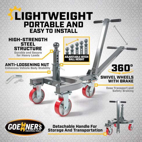 Heavy-Duty Trailer Dolly – 20,000 lbs Load, 5000 lbs Tongue Weight, 360° Swivel Wheels with Brake, 2" Hitch Balls, Manual Trailer Mover for RV, Boat, Camper, Easy to Assemble in Kuwait