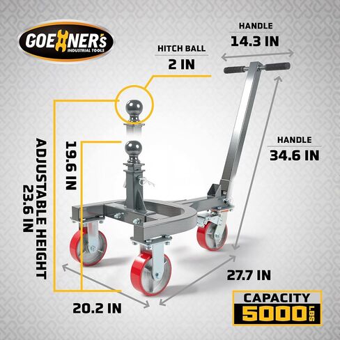 Heavy-Duty Trailer Dolly – 20,000 lbs Load, 5000 lbs Tongue Weight, 360° Swivel Wheels with Brake, 2" Hitch Balls, Manual Trailer Mover for RV, Boat, Camper, Easy to Assemble in Kuwait