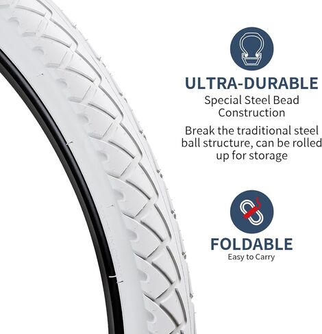 YUNSCM 26" White Road Bike Tires 26x1.95/53-559 Compatible with 26 x 1.95 Bike Bicycle Tires (Y-1055)-2 PCS in Kuwait