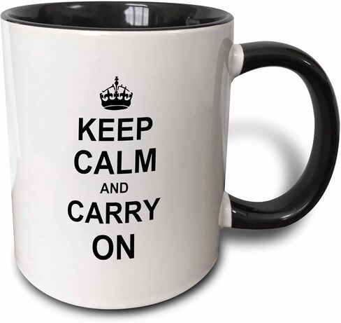 3dRose Keep Calm and Carry On - black text on white - with crown - motivational fun reminder funny humor 15oz Mug in Kuwait