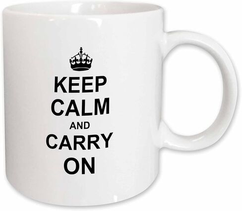 3dRose Keep Calm and Carry On - black text on white - with crown - motivational fun reminder funny humor 15oz Mug in Kuwait