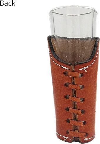 Needzo Brown Leather Shot Glass Holder with Decorative Bottom, Carved Tequila Bottle, Collectible Adult Drinking Glasses, Cowboy-Themed Home Bar Decorations, 1 Ounce in Kuwait