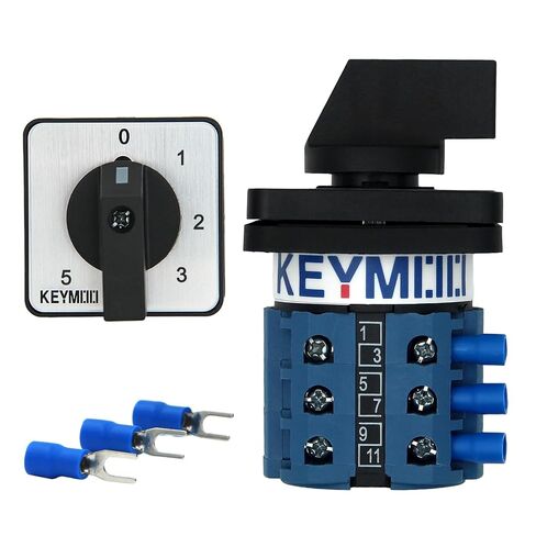 مفتاح تحويل دوار 20 أمبير، 5 اتجاهات 3NO 3NC 660V 6 أوضاع 3 مراحل 12 طرفية، مفتاح محدد عالمي مع أطراف شوكة زرقاء، SZW26-20/0-5.3 in Kuwait