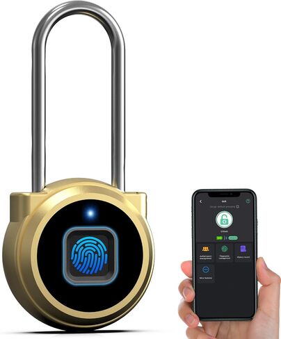 Anweller Fingerprint Gym Locker Lock, Keyless Biometric Long Shackle Small Padlock, Digital Electronic Bluetooth Smart Waterproof Pad Lock for Outdoor Fence Gate Storage Sport Backpack in Kuwait