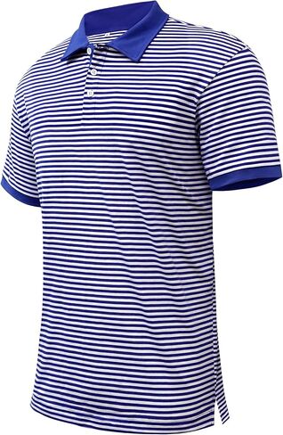 Men's Polo Shirts Short Sleeve Cotton Casual Button Golf Classic Fit Collared Striped T-Shirts in Kuwait