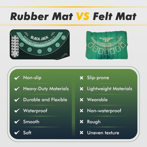 Blackjack Mat 70" x 35" Blackjack Table Top Mat 21 Black Jack Mat for Casino Table Rubber Poker Mat with Storage Bag 6 Coasters for Casino Games in Kuwait