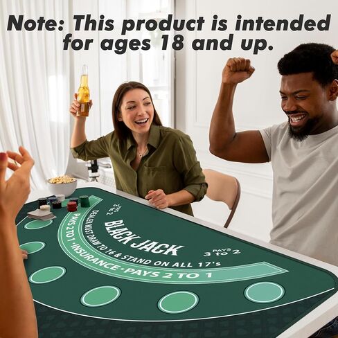 Blackjack Mat 70" x 35" Blackjack Table Top Mat 21 Black Jack Mat for Casino Table Rubber Poker Mat with Storage Bag 6 Coasters for Casino Games in Kuwait