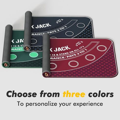 Blackjack Mat 70" x 35" Blackjack Table Top Mat 21 Black Jack Mat for Casino Table Rubber Poker Mat with Storage Bag 6 Coasters for Casino Games in Kuwait