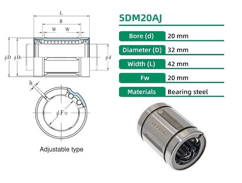 1PC SDM20AJ Linear Ball Bearing Bushing 20x32x42mm CNC Bearings 3D Printer Parts 20mm in Kuwait