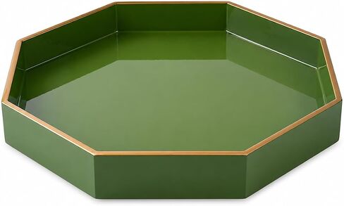 PEMAR 12.2" Octagonal Lacquer Serving Tray Decorative Basket Tray for Breakfast, Dinner, Coffee Table Decor (Green) in Saudi Arabia