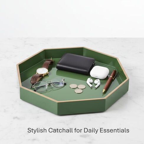 PEMAR 12.2" Octagonal Lacquer Serving Tray Decorative Basket Tray for Breakfast, Dinner, Coffee Table Decor (Green) in Saudi Arabia