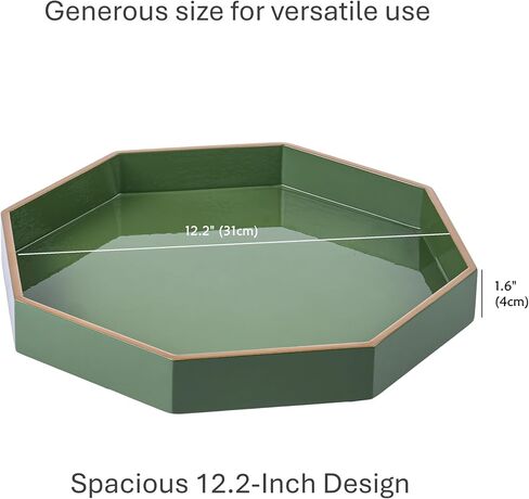 PEMAR 12.2" Octagonal Lacquer Serving Tray Decorative Basket Tray for Breakfast, Dinner, Coffee Table Decor (Green) in Saudi Arabia