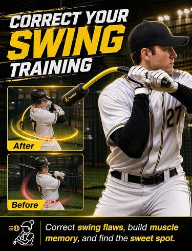 Baseball & Softball Rope Swing Trainer, Innovative High-Density Foam Connection Batting Training Bat for Better Feedback, Hitting Practice Aid Equipment for Youth Beginners, Indoor/Outdoor in Kuwait