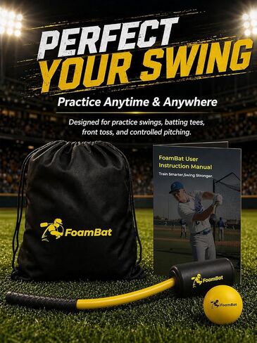Baseball & Softball Rope Swing Trainer, Innovative High-Density Foam Connection Batting Training Bat for Better Feedback, Hitting Practice Aid Equipment for Youth Beginners, Indoor/Outdoor in Kuwait