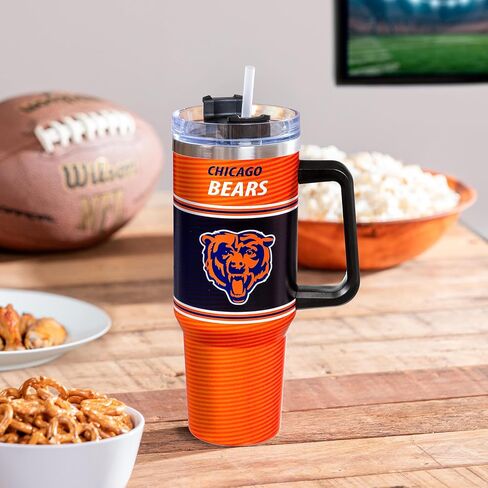 Team Sports America NFL Chicago Bears Stainless Steel Tumbler with Handle and Straw, 40oz Double Wall Insulated Cup with Lid, BPA-Free Water Bottle, Official Football Travel Mug for coffee, tea in Kuwait