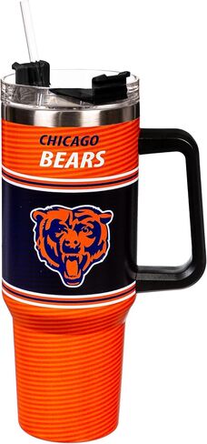 Team Sports America NFL Chicago Bears Stainless Steel Tumbler with Handle and Straw, 40oz Double Wall Insulated Cup with Lid, BPA-Free Water Bottle, Official Football Travel Mug for coffee, tea in Kuwait
