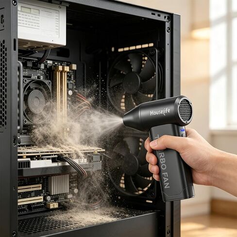 Houselife 150,000 RPM Magnetic Electric Air Duster - Brushless Compressed Air Duster, 3-Gear Adjustable, Rechargeable Mini Blower for PC, Keyboard, Car Drying & Detailing, Reusable Air Can Alternative in Saudi Arabia