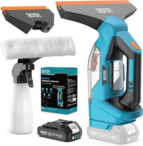 SEESII Cordless Window Vacuum Squeegee, 2000Pa Electric Window Squeegee, 60Mins Battery Life with 11" and 6.7" Squeegees for Mirrors, Glass, Tiles in Kuwait