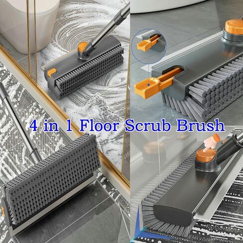 4 in 1 Floor Scrub Brush with Squeegee Long Handle Grout Brush 52'' 2026 Upgraded Multi-Functional Stiff Bristle Cleaning Scrub Brush Rotating Tile Brush for Cleaning Bathroom Patio, Pool, Garage in Kuwait