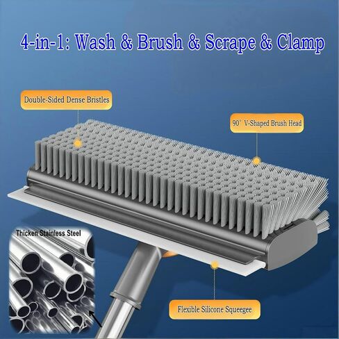 4 in 1 Floor Scrub Brush with Squeegee Long Handle Grout Brush 52'' 2026 Upgraded Multi-Functional Stiff Bristle Cleaning Scrub Brush Rotating Tile Brush for Cleaning Bathroom Patio, Pool, Garage in Kuwait