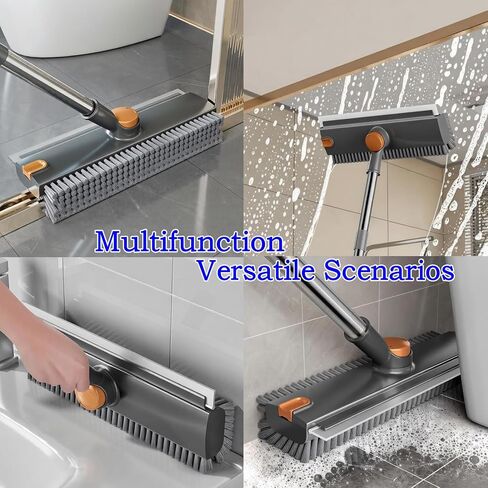 4 in 1 Floor Scrub Brush with Squeegee Long Handle Grout Brush 52'' 2026 Upgraded Multi-Functional Stiff Bristle Cleaning Scrub Brush Rotating Tile Brush for Cleaning Bathroom Patio, Pool, Garage in Kuwait