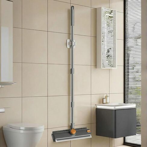 4 in 1 Floor Scrub Brush with Squeegee Long Handle Grout Brush 52'' 2026 Upgraded Multi-Functional Stiff Bristle Cleaning Scrub Brush Rotating Tile Brush for Cleaning Bathroom Patio, Pool, Garage in Kuwait