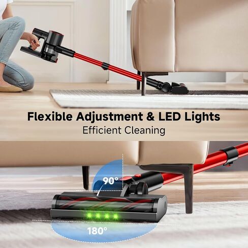 مكنسة كهربائية لاسلكية، مكنسة كهربائية قوية بقدرة 40 كيلو باسكال مع مصباح أمامي LED، بطارية قابلة للفصل، مكانس كهربائية محمولة خفيفة الوزن 8 في 1 لسجاد شعر الحيوانات الأليفة والأرضيات الصلبة، باللون الأحمر in Kuwait