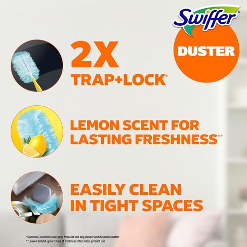 Dusters Refill for Cleaning, Feather & Microfiber Duster Disposable Alternative, for Dusting Furniture, Blinds, Ceiling Fans, Walls, Helps Remove Allergens, New Lemon Scent, 18ct in Kuwait
