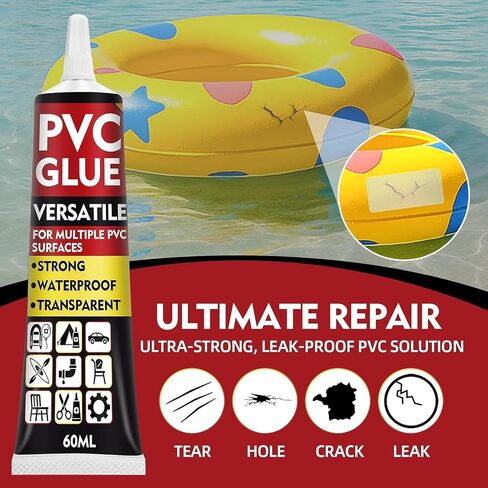مجموعة إصلاح مرتبة الهواء المقاومة للماء من AstraVox، غراء PVC 60 مل مع رقع فينيل شفافة مرنة لحوض الاستحمام الساخن القابل للنفخ، الخيمة، القارب، السرير، المسبح، الترابط الفائق والمتين in Kuwait