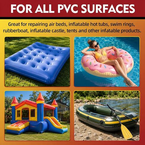 مجموعة إصلاح مرتبة الهواء المقاومة للماء من AstraVox، غراء PVC 60 مل مع رقع فينيل شفافة مرنة لحوض الاستحمام الساخن القابل للنفخ، الخيمة، القارب، السرير، المسبح، الترابط الفائق والمتين in Kuwait