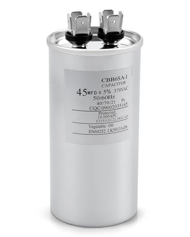 1499-5731 مكثف تشغيل دائري مزدوج 45μF MFD ±5% 370/440VAC مناسب لمحرك مروحة وحدة التيار المتردد in Kuwait