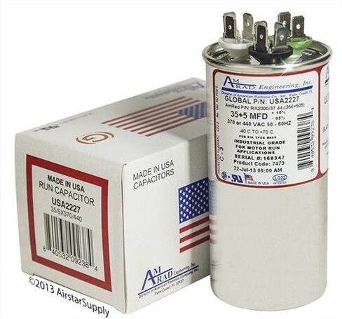 استبدال Amana CAP050350440CS - 35 + 5 فائق التوهج / Mfd 370 / 440 VAC AmRad Round Dual Capacitor، صنع في الولايات المتحدة الأمريكية. in Kuwait