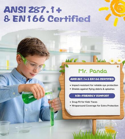 Mr. Panda 6-Pack Kids Safety Glasses, ANSI Z87.1 & EN166 Certified Youth Protective Eyewear, Scratch-Resistant, UV Protection, Lightweight for School, DIY & Outdoor Activities, Multicolor in Kuwait