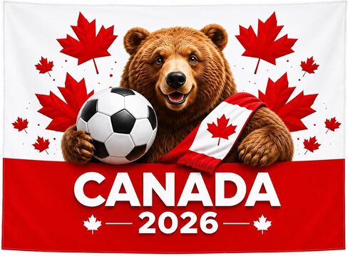 Canada 2026 Soccer Tapestry,World Cup Football Party Decor,Photo Backdrop | 59 x 39 Inch , Maple Leaf Bear Backdrop with Hanging Kit for Watch Parties, Family Rooms, Game Rooms and Fan Photos in Kuwait