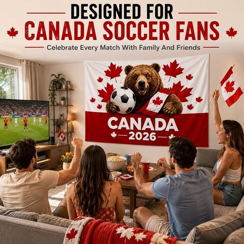 Canada 2026 Soccer Tapestry,World Cup Football Party Decor,Photo Backdrop | 59 x 39 Inch , Maple Leaf Bear Backdrop with Hanging Kit for Watch Parties, Family Rooms, Game Rooms and Fan Photos in Kuwait