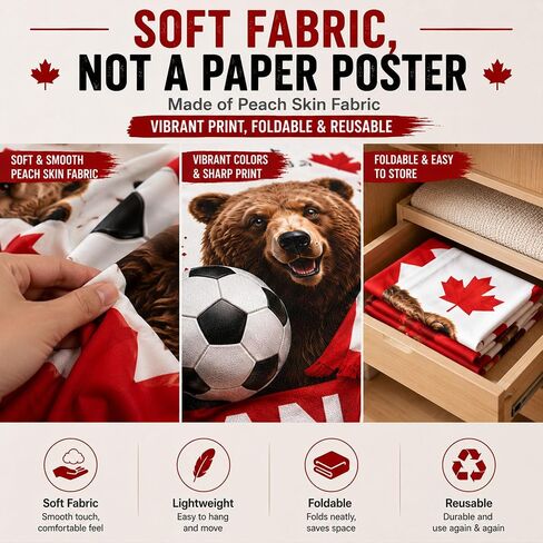 Canada 2026 Soccer Tapestry,World Cup Football Party Decor,Photo Backdrop | 59 x 39 Inch , Maple Leaf Bear Backdrop with Hanging Kit for Watch Parties, Family Rooms, Game Rooms and Fan Photos in Kuwait